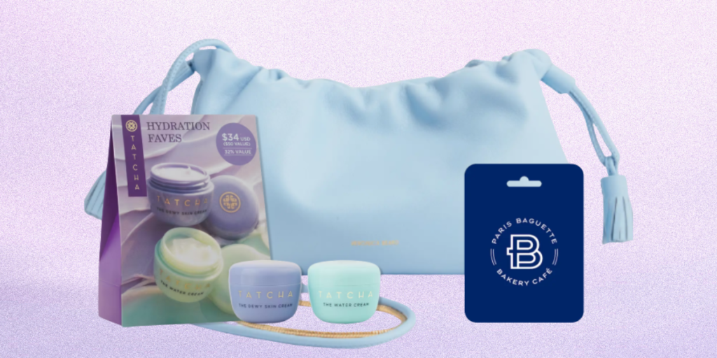 Purse, skin cream and gift card