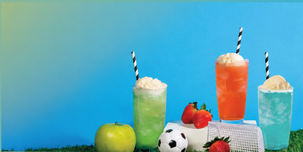 Assorted colorful frozen drinks from Kura Sushi